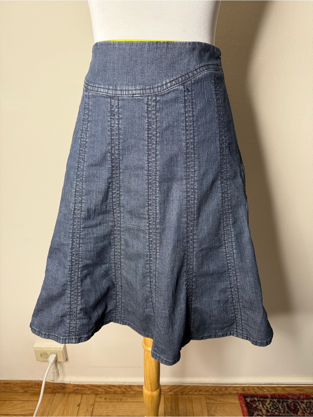 Idra Anthropologie Dark Denim Paneled A-Line Skirt
